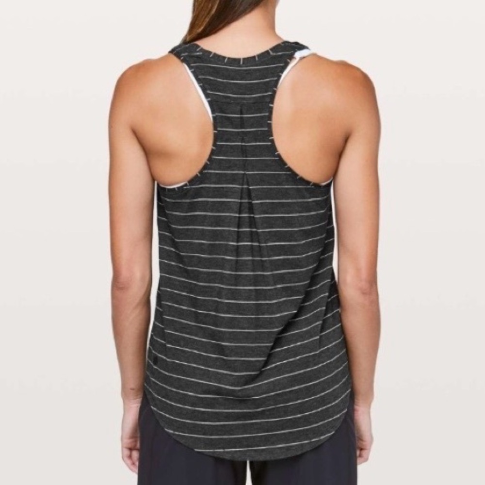 Lululemon Love Tank Pleated Short Serve Stripe Heathered Black White S